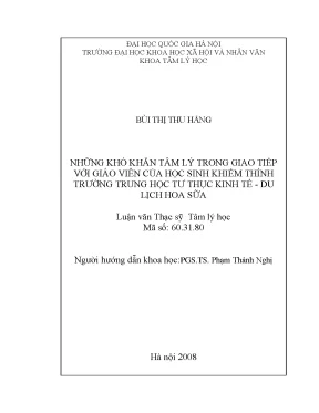 Luận văn thạc sĩ ussh những khó khăn tâm lý trong giao tiếp với giáo viên của học sinh khiếm thính trường trung học tư thục kinh tế du lịch hoa sữa