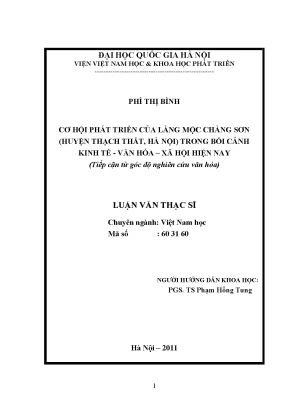 Luận văn thạc sĩ ussh development opportunities of chang son carpentry village thach that district hanoi in the current socio economic and cultural context