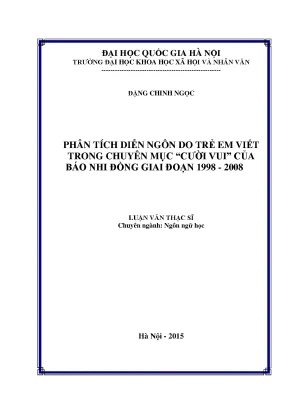 Luận văn thạc sĩ ussh phân tích diễn ngôn do trẻ em viết trong chuyên mục cười vuicủa báo nhi đồng giai đoạn 1998 2008