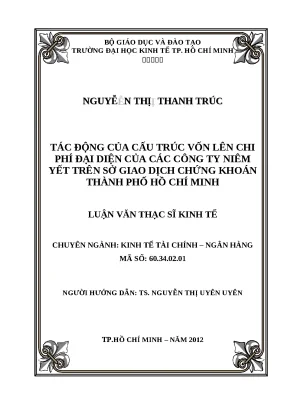 Luận văn thạc sĩ file word tác động của cấu trúc vốn lên chi phí đại diện của các công ty niêm yết trên sở giao dịch chứng khoán thành phố hồ chí minh