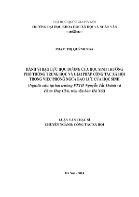 Luận văn thạc sĩ ussh hành vi bạo lực học đường của học sinh trường phổ thông trung học và giải pháp công tác xã hội trong việc phòng ngừa hành vi bạo lực của học sinh