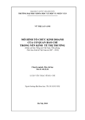 Luận văn thạc sĩ ussh mô hình tổ chức kinh doanh của các cơ quan báo chí trong nền kinh tế thị trường