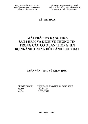 Luận văn thạc sĩ ussh giải pháp đa dạng hóa sản phẩm và dịch vụ thông tin trong các cơ quan thông tin bộ ngành trong bối cảnh hội nhập