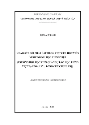 Luận văn thạc sĩ ussh khảo sát lỗi phát âm tiếng việt của học viên nước ngoài học tiếng việt