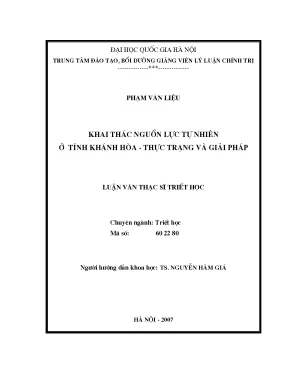 Luận văn thạc sĩ ussh khai thác nguồn lực tự nhiên ở tỉnh khánh hòa thực trạng và giải pháp