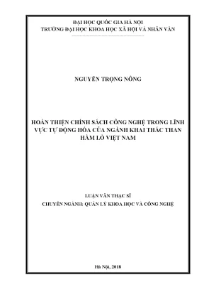 Luận văn thạc sĩ ussh hoàn thiện chính sách công nghệ trong lĩnh vực tự động hóa của ngành khai thác than hầm lò việt nam