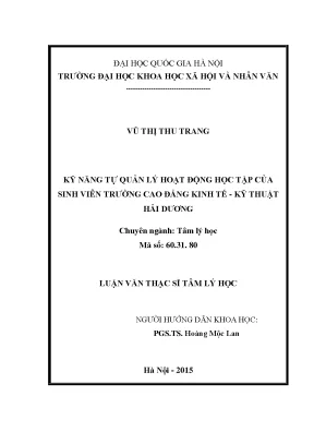 Luận văn thạc sĩ ussh kỹ năng tự quản lý hoạt động học tập của sinh viên trường cao đẳng kinh tế kỹ thuật hải dương