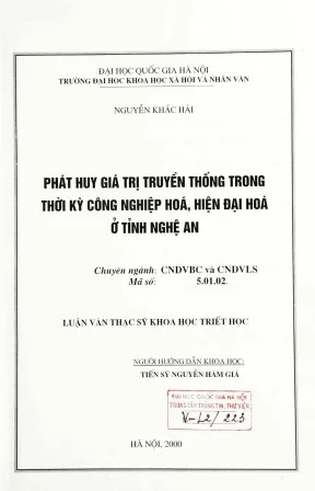Luận văn thạc sĩ ussh phát huy giá trị truyền thống trong thời kỳ công nghiệp hiện đại hoá ở tỉnh nghệ an