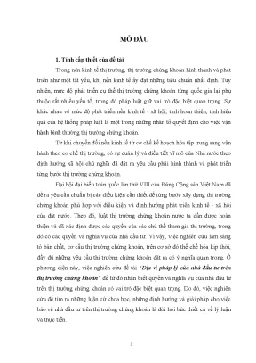 Luận văn thạc sĩ địa vị pháp lý của nhà đầu tư trên thị trường chứng khoán