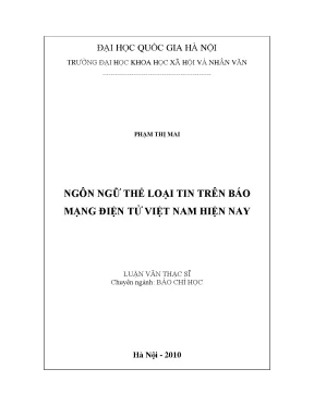 Luận văn thạc sĩ ussh ngôn ngữ thể loại tin trên báo mạng điện tử việt nam hiện nay