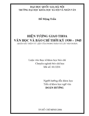Luận văn thạc sĩ ussh hiện tượng giao thoa văn học và báo chí thời kỳ 1930 1945 khảo sát trên tư liệu của phong trào tự lực văn đoàn