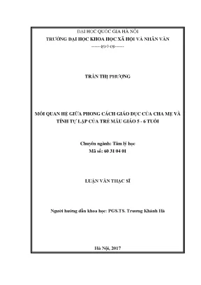 Luận văn thạc sĩ ussh mối quan hệ giữa phong cách giáo dục của cha mẹ và tính tự lập của trẻ mẫu giáo 5 6 tuổi