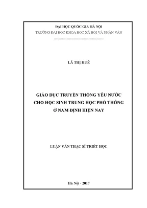 Luận văn thạc sĩ ussh giáo dục truyền thống yêu nước cho học sinh trung học phổ thông ở nam định hiện nay