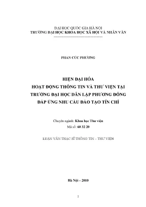 Luận văn thạc sĩ ussh hiện đại hóa hoạt động thông tin và thư viện tại trường đại học dân lập phương đông đáp ứng yêu cầu đào tạo tín chỉ