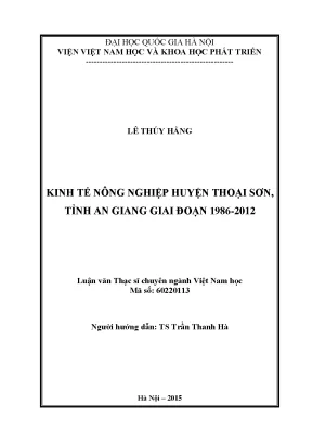 Luận văn thạc sĩ ussh kinh tế nông nghiệp huyện thoại sơn tỉnh an giang giai đoạn 1986 2012