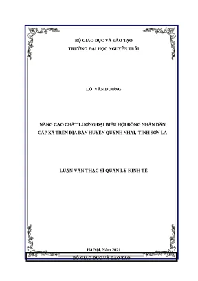 Luận văn thạc sỹ nâng cao chất lượng đại biểu hội đồng nhân dân cấp xã trên địa bàn huyện quỳnh nhai tỉnh sơn la
