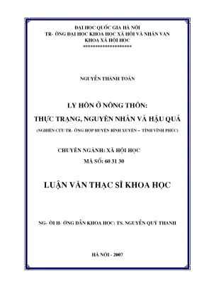 Luận văn thạc sĩ ussh ly hôn ở nông thôn thực trạng nguyên nhân và hậu quả nghiên cứu trường hợp huyện bình xuyên tỉnh vĩnh phúc