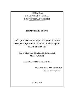 Luận văn thạc sĩ thủ tục hành chính một cửa một cửa liên thông từ thực tiễn ủy ban nhân dân quận tại thành phố hà nội