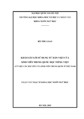 Luận văn thạc sĩ ussh khảo sát lỗi sử dụng từ hán việt của sinh viên trung quốc học tiếng việt cứ liệu các bài viết của sinh viên trung quốc ở việt nam