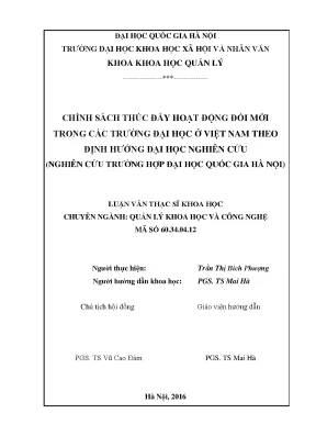 Luận văn thạc sĩ ussh chính sách thúc đẩy hoạt động đổi mới trong các trường đại học ở việt nam theo định hướng đại học nghiên cứu nghiên cứu trường hợp đại học quốc gia hà nội