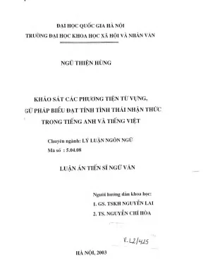 Luận văn thạc sĩ ussh khảo sát các phương tiện từ vựng ngữ pháp biểu đạt tính tình thái nhận thức trong tiếng anh và tiếng việt luận văn ths lý luận ngôn ngữ 5 04 08