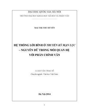 Luận văn thạc sĩ ussh hệ thống lời bình ở truyền kỳ mạn lục nguyễn dữ trong mối quan hệ với phần chính văn