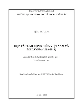 Luận văn thạc sĩ ussh hợp tác lao động giữa việt nam và malaysia 2003 2014
