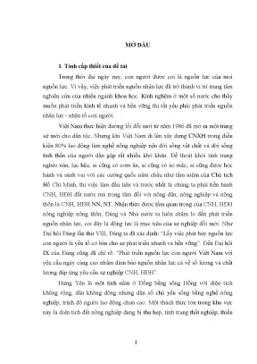 Luận văn thạc sĩ ussh phát triển nguồn nhân lực đáp ứng yêu cầu công nghiệp hóa hiện đại hóa nông nghiệp nông thôn tỉnh hưng yên giai đoạn hiện nay