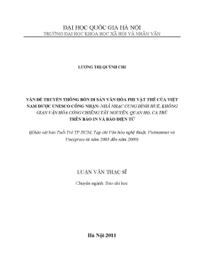 Luận văn thạc sĩ ussh không gian văn hóa cồng chiêng tây nguyên quan họ ca trù trên báo in và báo điện tử khảo sát báo tuổi trẻ tp hcm