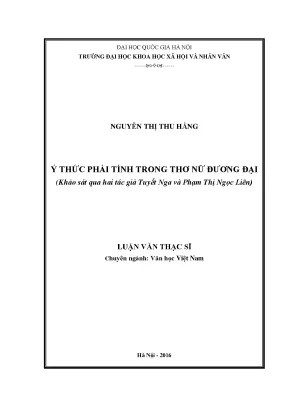 Luận văn thạc sĩ ussh ý thức phái tính trong thơ nữ đương đại khảo sát qua hai tác giả tuyết nga và phạm thị ngọc liên