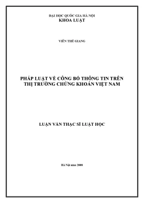 Luận văn thạc sĩ pháp luật về công bố thông tin trên thị trường chứng khoán việt nam