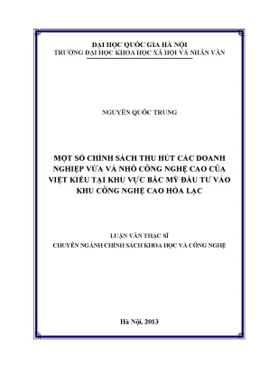 Luận văn thạc sĩ ussh một số chính sách thu hút các doanh nghiệp vừa và nhỏ công nghệ cao của việt kiều tại khu vực bắc mỹ đầu tư vào khu công nghệ cao hoà lạc