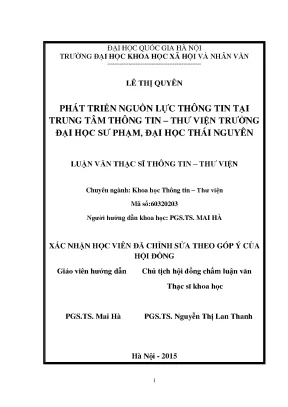 Luận văn thạc sĩ ussh phát triền nguồn lực thông tin tại trung tâm thông tin thư viện trường đại học sư phạm đại học thái nguyên