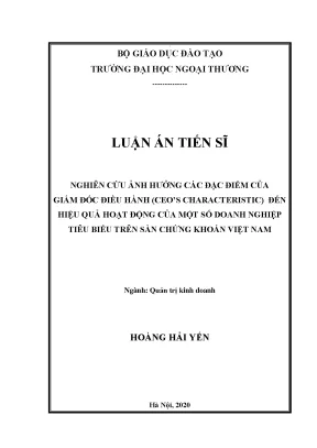 Luận án tiến sĩ nghiên cứu ảnh hưởng các đặc điểm của giám đốc điều hành ceos characteristic đến hiệu quả hoạt động của một số doanh nghiệp tiêu biểu trên sàn chứng khoán việt nam