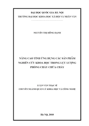 Luận văn thạc sĩ ussh nâng cao tính ứng dụng các sản phẩm nghiên cứu khoa học trong lực lượng phòng cháy chữa cháy