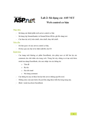 Lab 2 sử dụng các asp net web control cơ bản