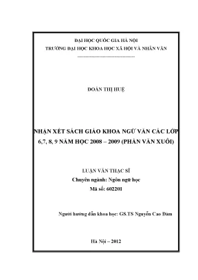 Luận văn thạc sĩ ussh nhận xét sách giáo khoa ngữ văn các lớp 6 7 8 9 năm học 2008 2009 phần văn xuôi