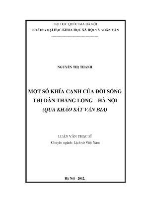 Luận văn thạc sĩ ussh một số khía cạnh của đời sống thị dân thăng long hà nội qua khảo sát văn bia