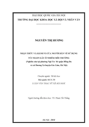 Luận văn thạc sĩ ussh nhận thức và hành vi của người dân về sử dụng túi nilon gây ô nhiễm môi trường