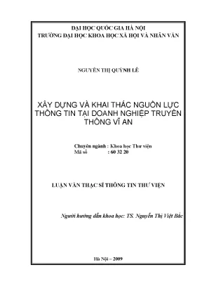 Luận văn thạc sĩ ussh xây dựng và khai thác nguồn lực thông tin tại doanh nghiệp truyền thông vĩ an