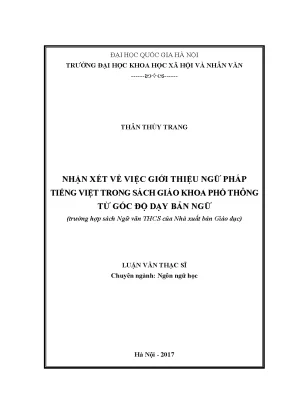Luận văn thạc sĩ ussh nhận xét về việc giới thiệu ngữ pháp tiếng việt trong sách giáo khoa phổ thông từ góc độ dạy bản ngữ