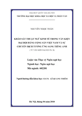 Luận văn thạc sĩ ussh khảo sát thuật ngữ kinh tế trong văn kiện đại hội đảng cộng sản việt nam và sự chuyển dịch tương ứng sang tiếng anh từ văn kiện đại hội ix x
