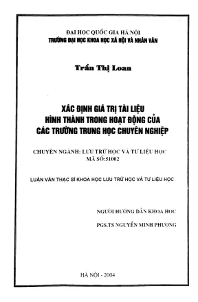 Luận văn thạc sĩ ussh xác định giá trị tài liệu hình thành trong hoạt động của các trường trung học chuyên nghiệp