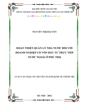 Luận văn thạc sĩ ussh hoàn thiện quản lý nhà nước đối với doanh nghiệp có vốn đầu tư trực tiếp nước ngoài tại tỉnh phú thọ