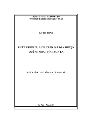Luận văn thạc sỹ phát triển du lịch trên địa bàn huyện quỳnh nhai tỉnh sơn la