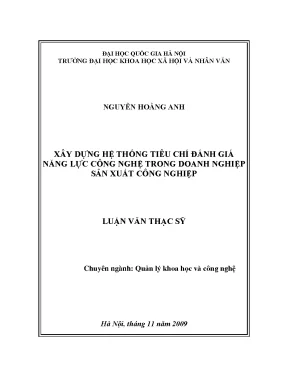 Luận văn thạc sĩ ussh xây dựng hệ thống tiêu chí đánh giá năng lực công nghệ trong doanh nghiệp sản xuất công nghiệp nghiên cứu trường hợp tỉnh phú thọ