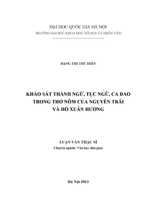 Luận văn thạc sĩ ussh khảo sát thành ngữ tục ngữ ca dao trong thơ nôm của nguyễn trãi và hồ xuân hương