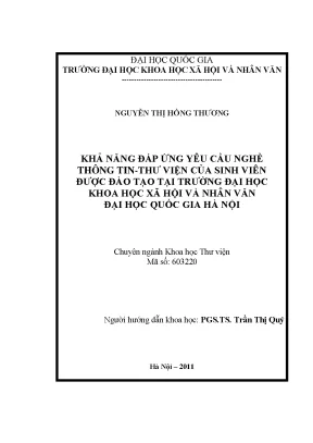 Luận văn thạc sĩ ussh khả năng đáp ứng yêu cầu nghề thông tin thư viện của sinh viên được đào tạo tại trường đại học khoa học xã hội và nhân văn đại học quốc gia hà nội