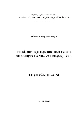 Luận văn thạc sĩ ussh du ký một bộ phận độc đáo trong sự nghiệp của nhà văn phạm quỳnh