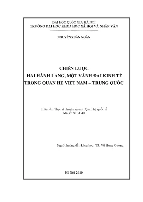 Luận văn thạc sĩ ussh chiến lược hai hành lang một vành đai kinh tế trong quan hệ việt nam trung quốc